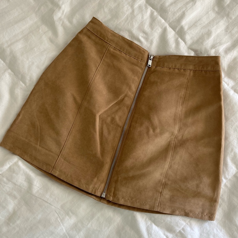 High Wasted Tan Suede Skirt